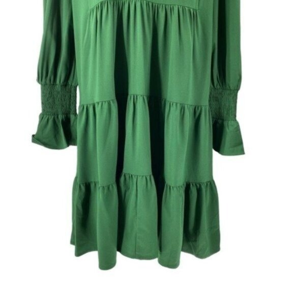 Pomander Place NEW Hunter Green Crepe Kenzo Long Sleeve Party Mini Dress Size S - Picture 5 of 10